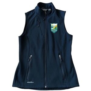 Eddie Bauer Fleece Lined Soft Shell Zip Up Vest WA State Parks Patch Small Black